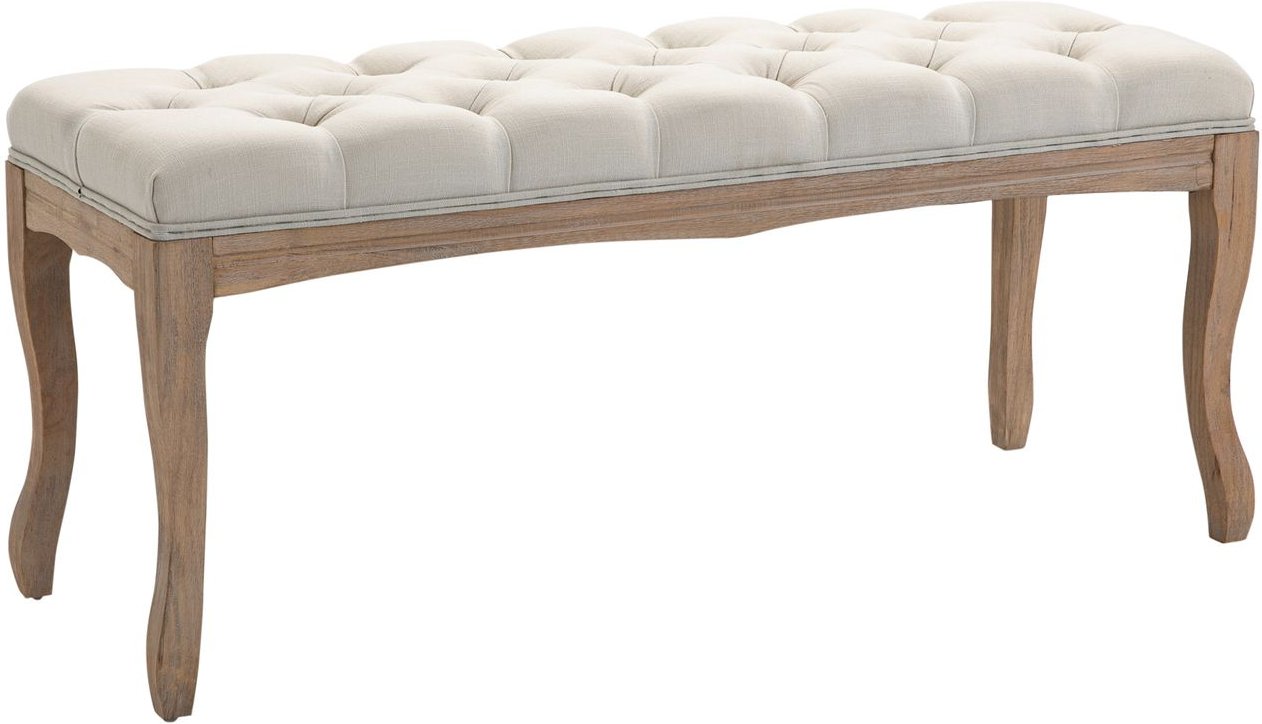 Polsterbank Sitzbank Truhenbank Schuhbank Vintage Gummiholz Leinen Beige