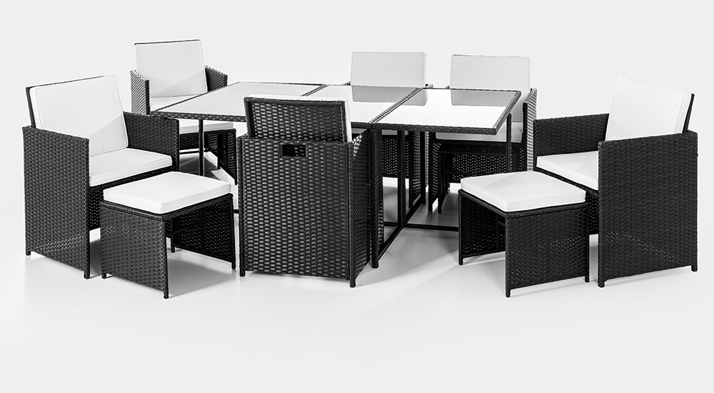 27tlg. Polyrattan-Sitzgruppe CUBE 4+6 mit platzsparendem Würfelsystem - Schwarz