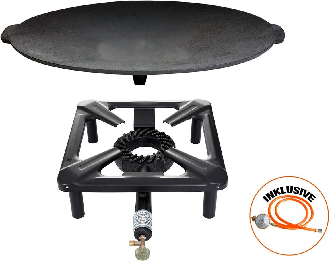 Hockerkocher-Set (klein) ohne Zündsicherung mit Gusseisengrillschale Ø 45 cm