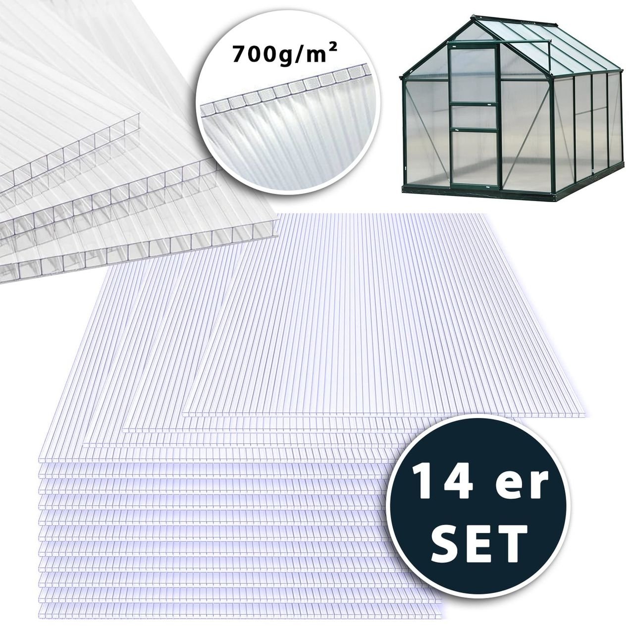 Hohlkammerstegplatten, je ca. 118 x 58 cm - 14er-Set