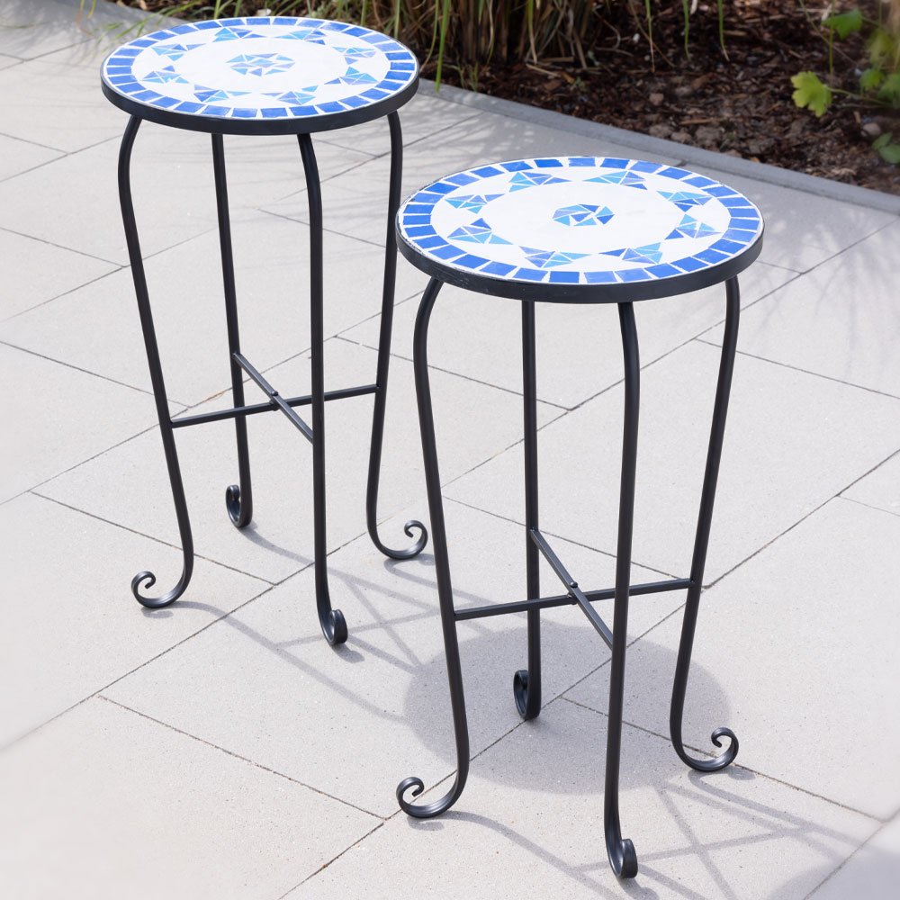 2er Beistelltisch rund Stahl blau & weiß Ø 34 x 62 cm