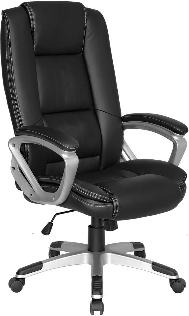 DEREK-XXL Chefsessel, Kunststoff silberfarben, Kunstleder schwarz