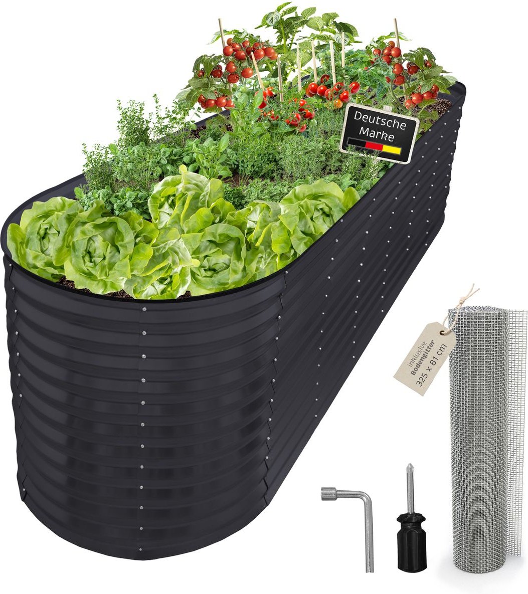Hochbeet Metall oval 320x80x78cm anthrazit, Pflanzbeet wetterfest, Gartenbeet