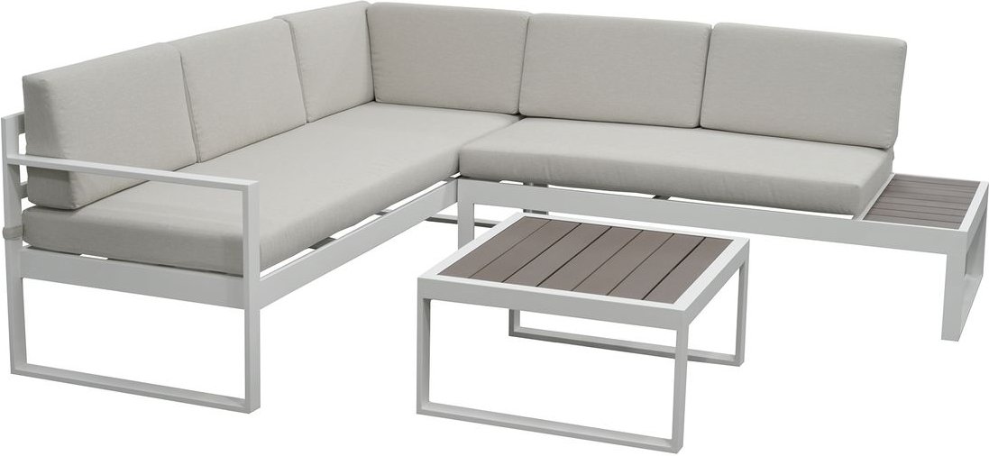 Ecklounge mit Tisch und Ablagetisch "Lima" - Weiß/Grau