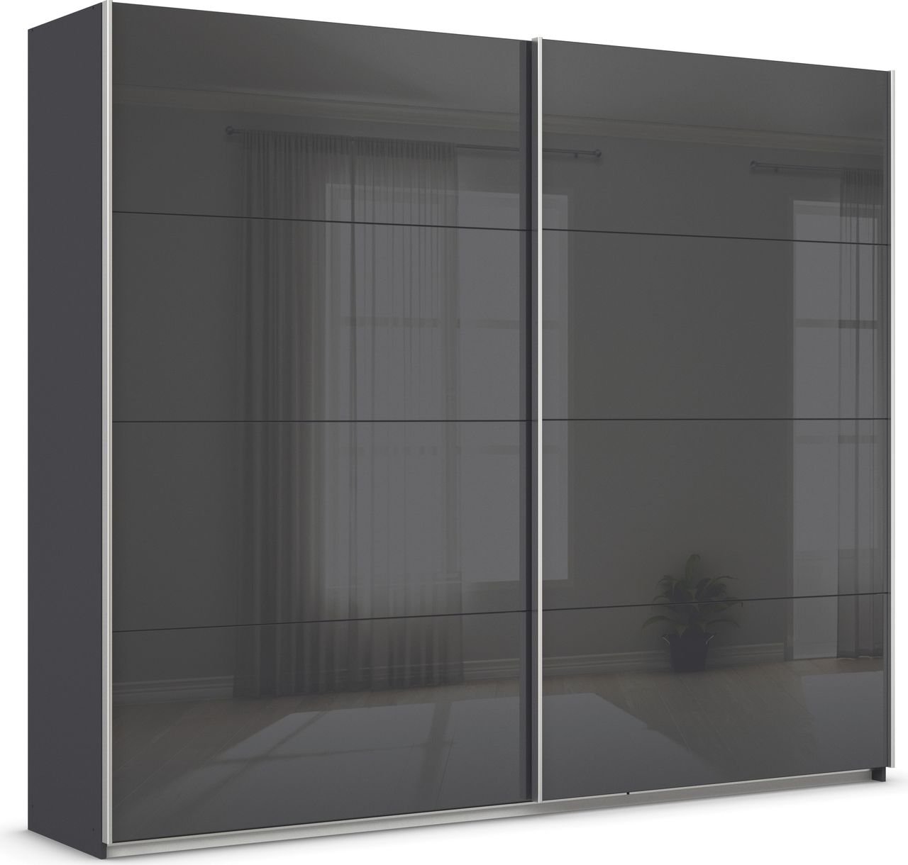 rauch Quadra Kleiderschrank 2-türig, mit Glastüren, Farbe Grau metallic Breite 271 cm