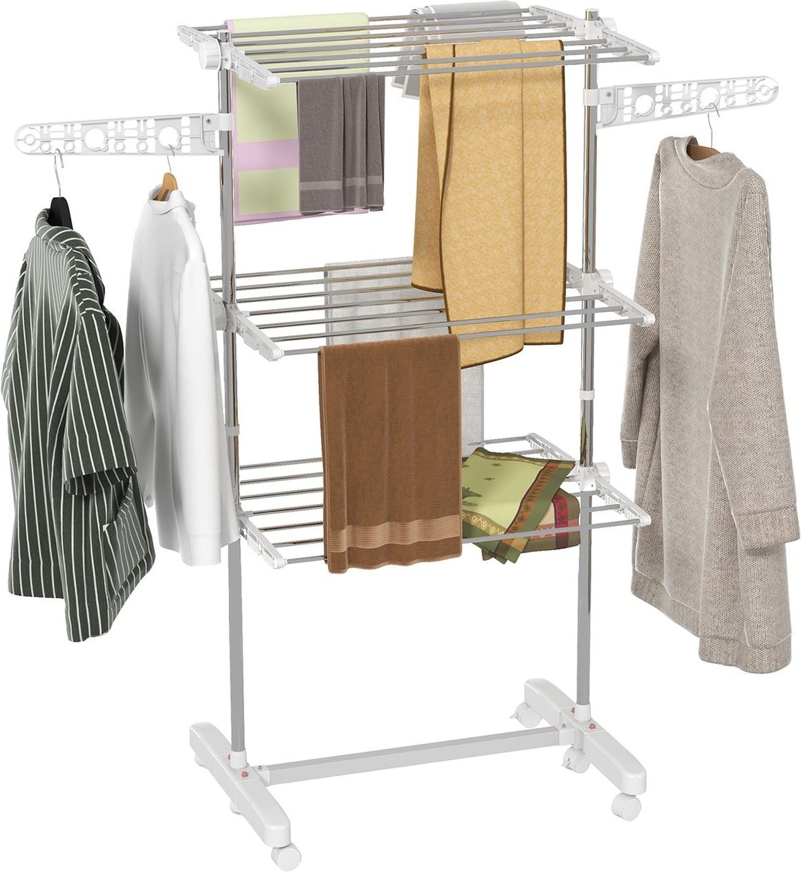 Mobiler Wäscheständer Wäschetrockner Kleiderständer 3 Ebenen klappbar Rolle 80-142 x 55 x 152 cm