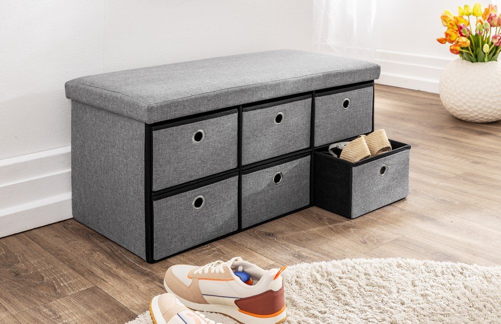 Sitztruhe mit 6 Schubladen, ca. 76 x 38 x 38 cm - Grau
