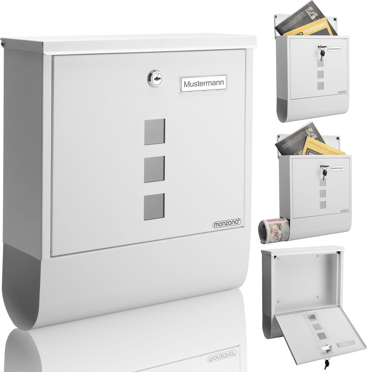Briefkasten mit Zeitungsrohr 85x33,5x30,5cm weiß