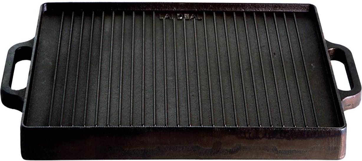 Gusseisen-Grillplatte, robust, beidseitig verwendbar, quadratisch, schwarz, 38x38cm