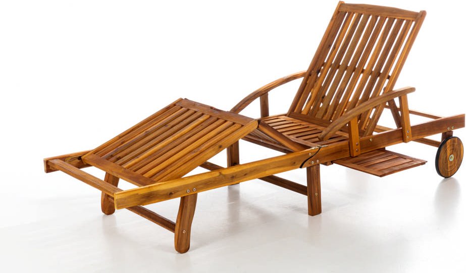 Verstellbare Sonnenliege mit Beistelltisch, ca. 195,5 x 69 x 30/85 cm - Akazienholz