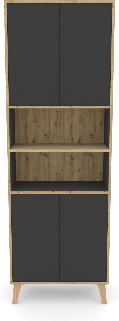 Thumbnail - Badschrank MORENA mit 4 Türen und 2 offenen Fächern, Grau/Eiche