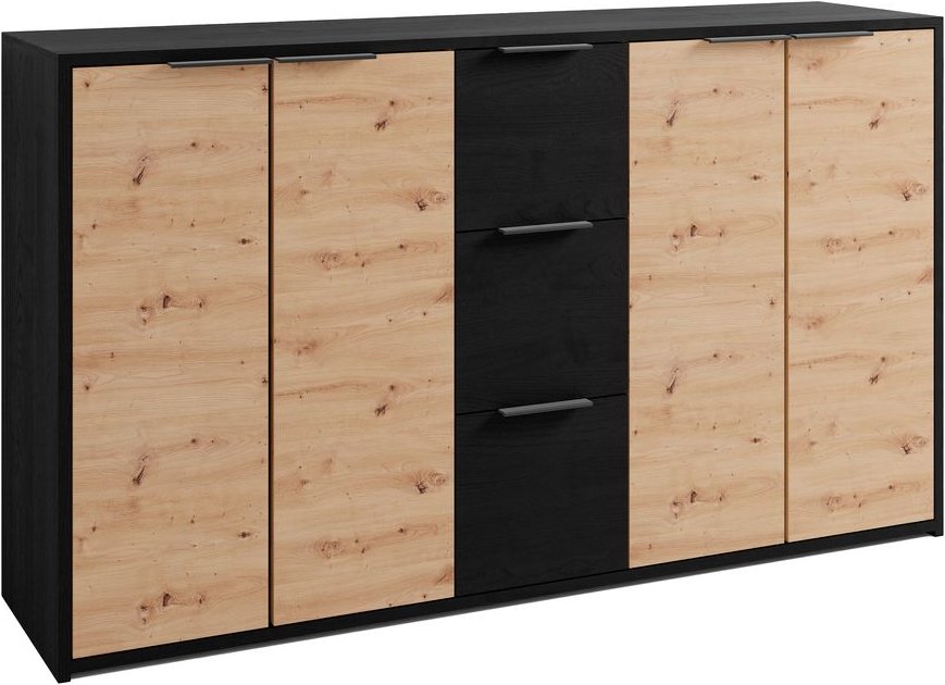 byLIVING Sideboard RIMINI, Breite 139 cm, Artisan Eiche (Eiche-Optik), schwarz