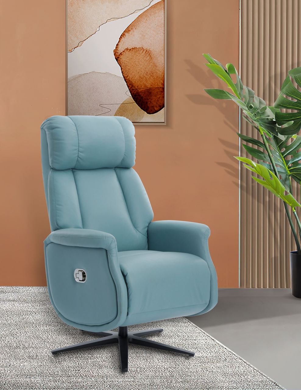 Verstellbarer Fernsehsessel mit Dreh- und Relaxfunktion, ca. 75 x 83 x 115 cm - Hellblau