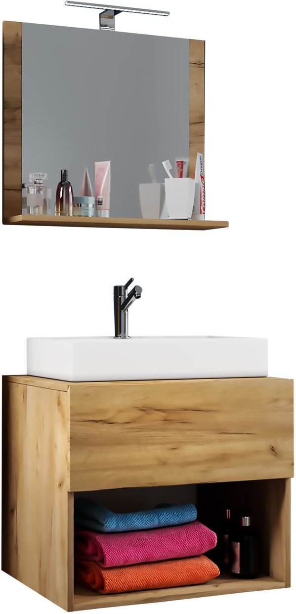 Thumbnail - 3-tlg. Waschplatz "Lendas II" 60 cm inkl. Spiegel Honig-Eiche