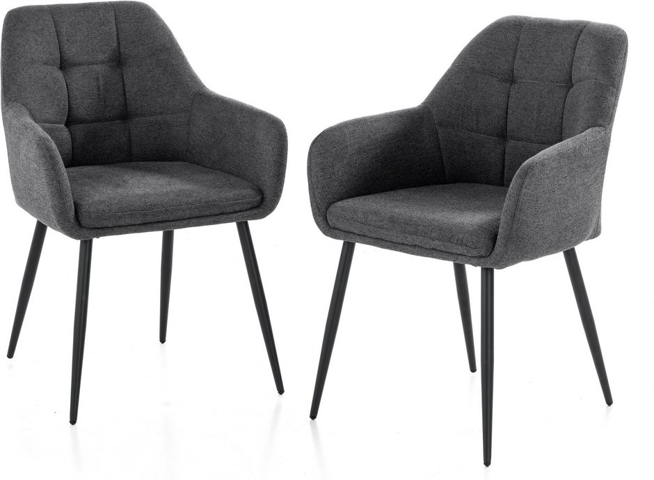 2er-Set Esszimmerstuhl, gepolstert aus Samtbezug, ca. 61 x 59 x 84,5 cm - Anthrazit