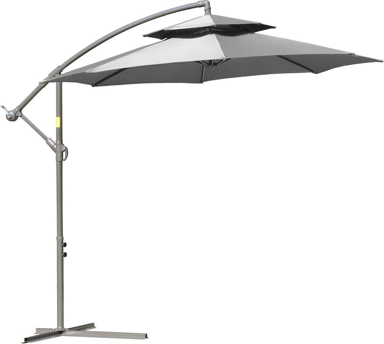 Thumbnail - Sonnenschirm Ø2,67x2,7m Kurbelschirm Doppeldach Kreuzbasis Stahl Outdoor Polyester Stahl Hellgrau