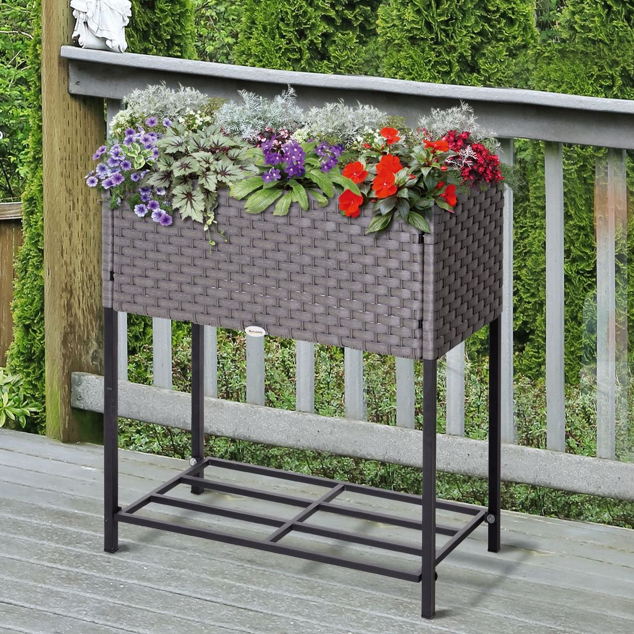 Poly Rattan Hochbeet Blumentopf Blumenkasten mit Füßen mit Ablage