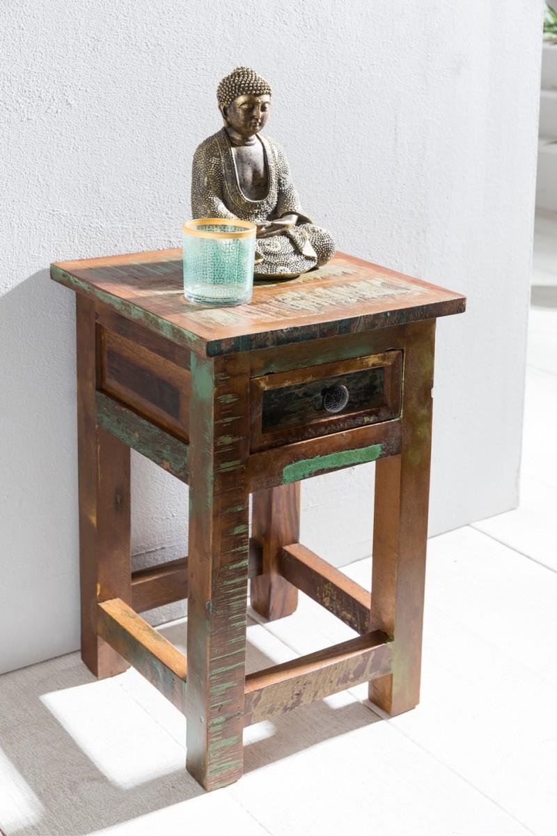 Beistelltisch KALKUTTA 30 x 30 x 50 cm Mango Recycling Bootsholz