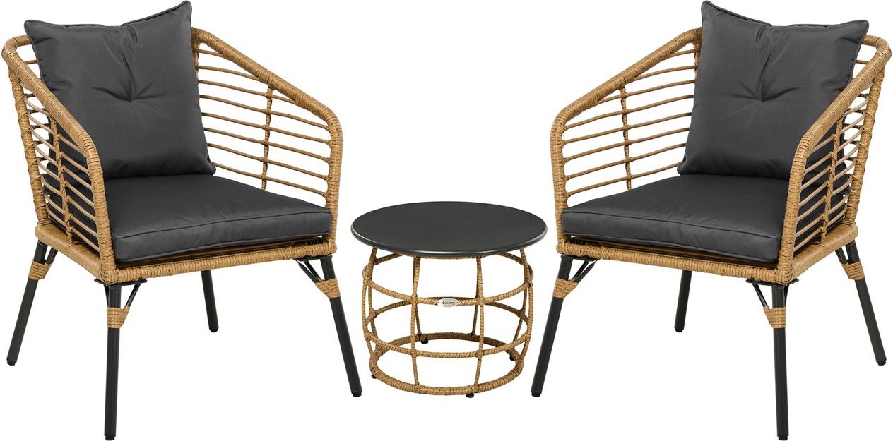 Rattan Gartenmöbel-Set 3-TLG. Sitzgruppe mit Kissen für Terrasse Balkon