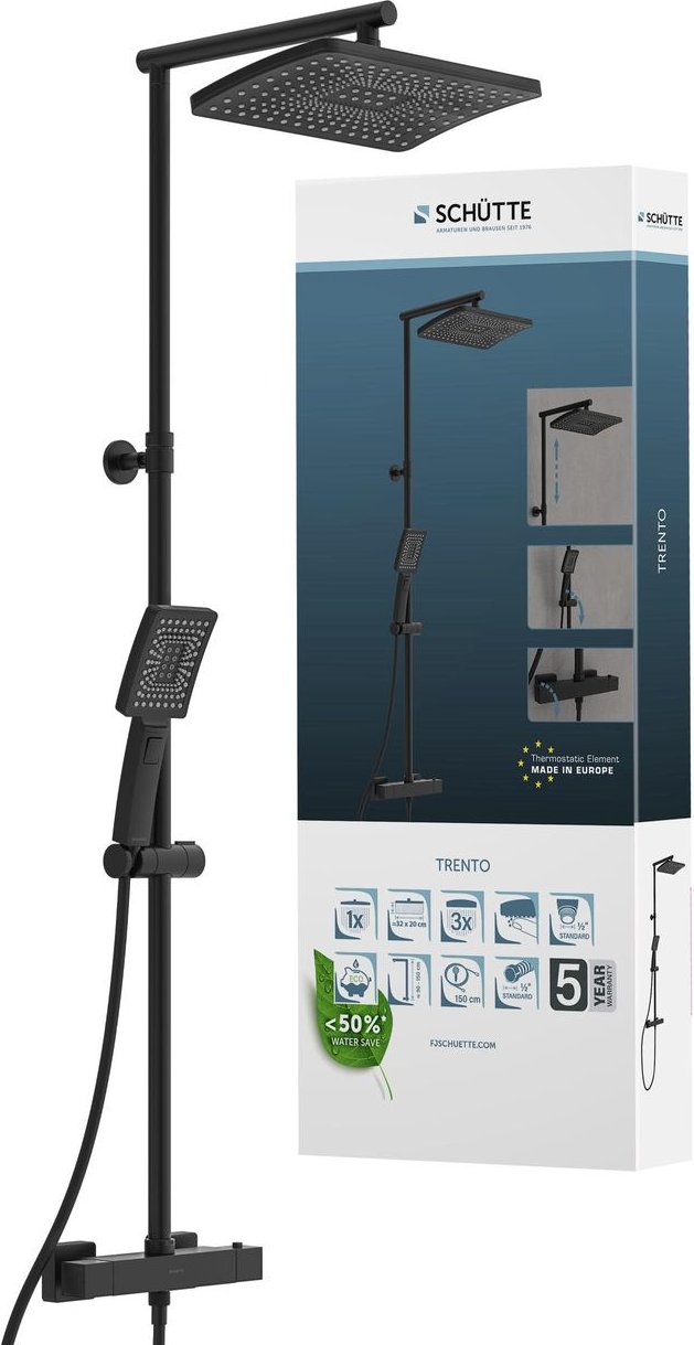 TRENTO Überkopfbrause-Set, Schwarz matt