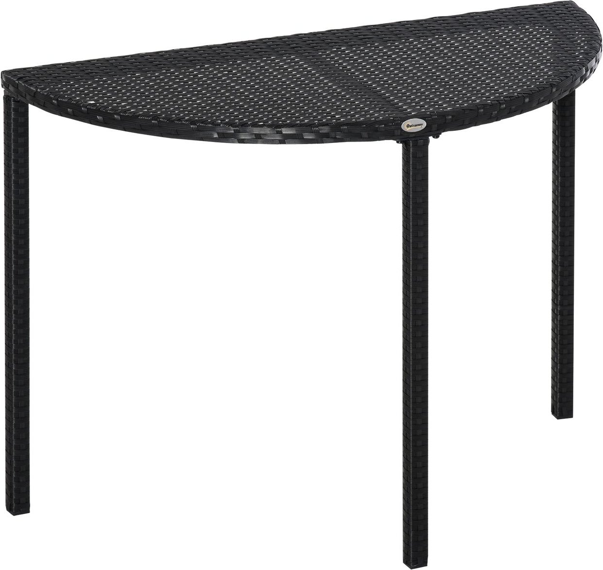 Balkontisch, halbrund Polyrattan + Metall Schwarz 100 x 50 x 74 cm