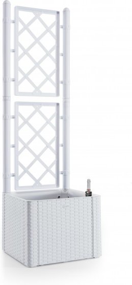 Rankgitter, Spalier mit Pflanzkasten in Rattan-Design, Farbe: Weiß