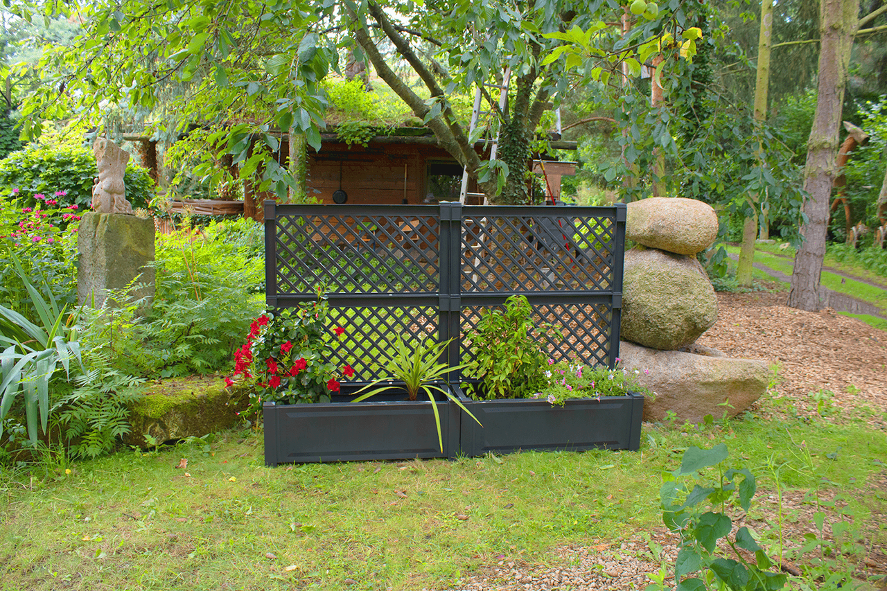 KHW Pflanzkasten groß mit Spalier (2-tlg.) 100 cm, anthrazit - 2er Set