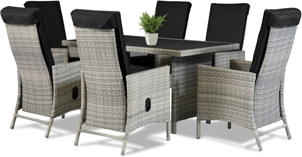 Dining Set Sitzgruppe JUNIO 13tlg. aus Aluminium inkl. Polsterauflage, braun-grau