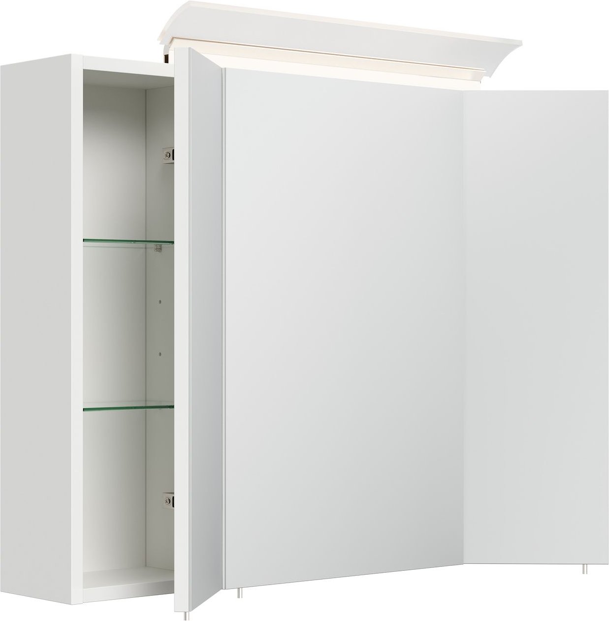 Spiegelschrank 80cm inkl. Design LED-Lampe und Glasböden weiss hochglanz