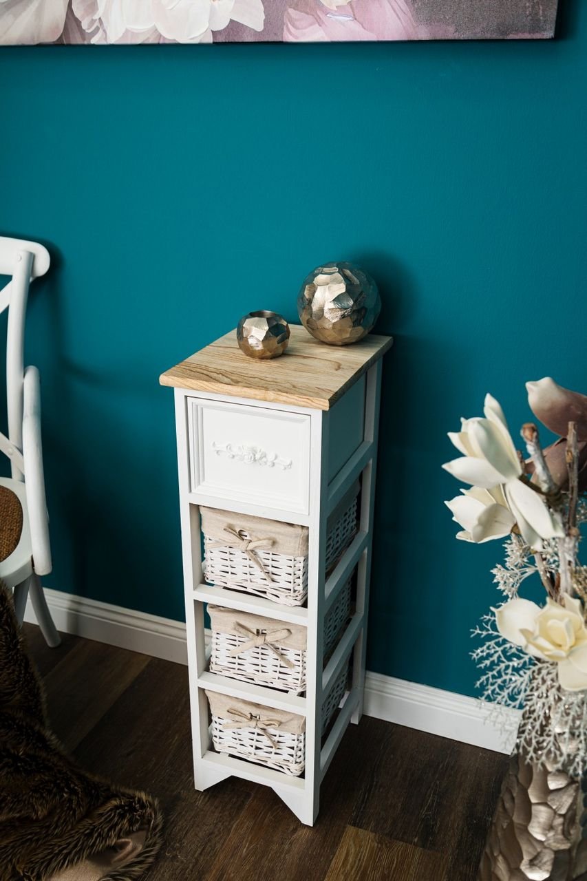 My Flair Kommode mit einer Schublade und drei Rattan Körben