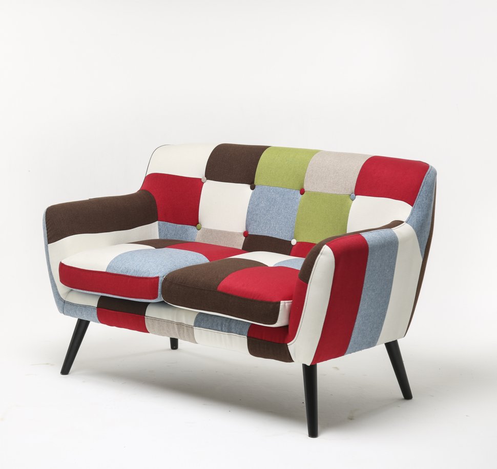 Skandinavischer 2-Sitzer Sessel Stoffbezug Patchwork - ca. 130 x 77 x 82 cm - Mehrfarbig