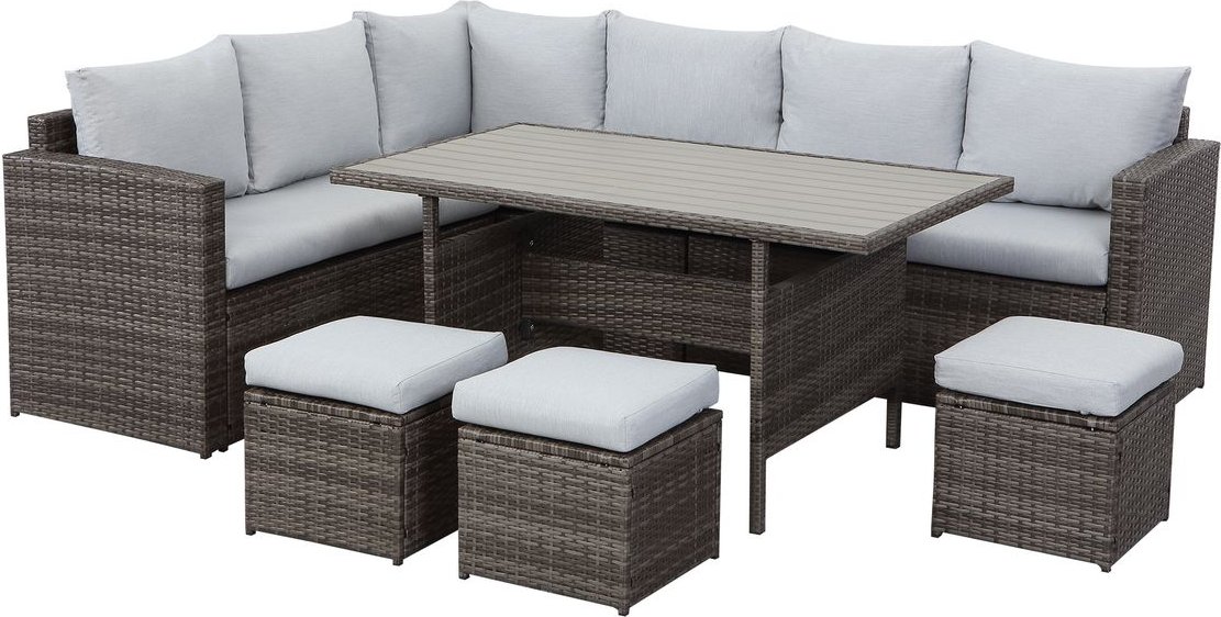 Lounge Set Polyrattan Gartenmöbel 7-teile für 6-9 Personen Garten & Balkon (grau & hellgrau)