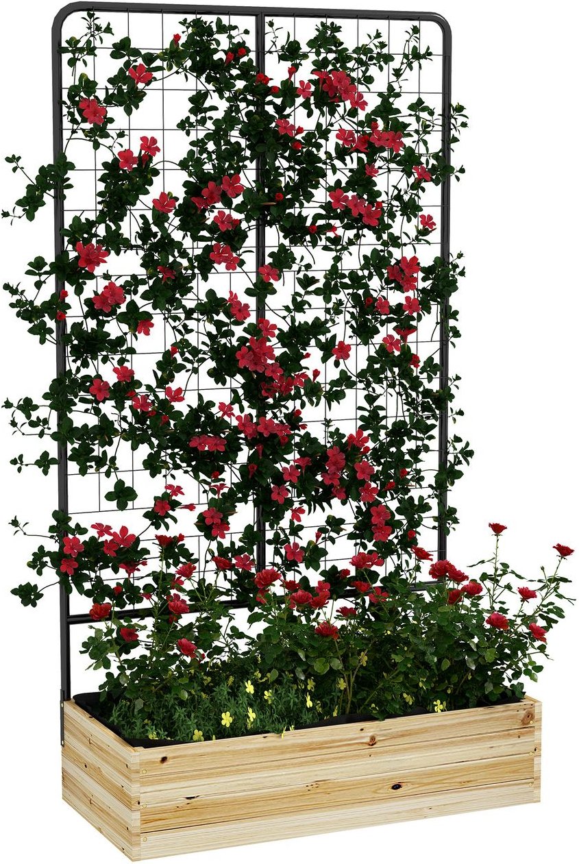 Hochbeet mit Rankhilfe, Pflanzkasten aus Holz, Kräuterbeet für Garten, Naturholz