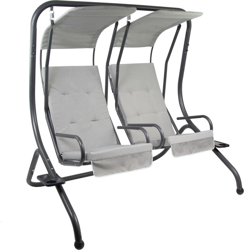 2-Sitzer Hollywoodschaukel mit Rückenkissen und Getränkehalter, ca. 183 x 136 x 171 cm - Anthrazit