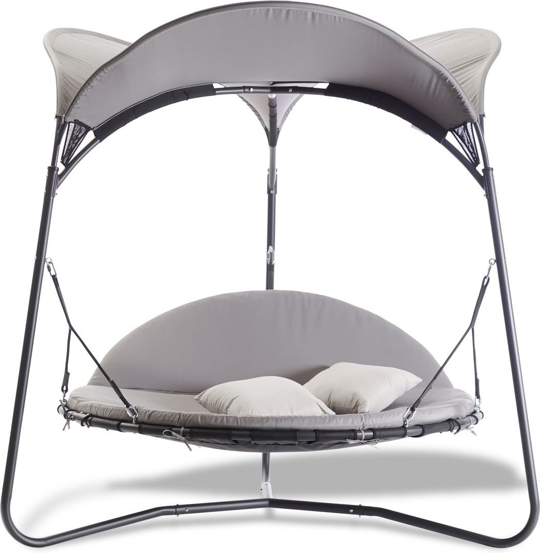 Luxusschaukelbett MAREIKE mit Polsterauflage und Kissen, ca. 220 x 220 x 215 cm - Grau