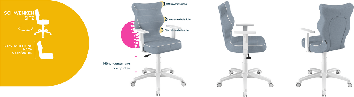 Ergonomischer Schreibtischstuhl Kinder an die Körpergröße 146-177 cm Grau Duo