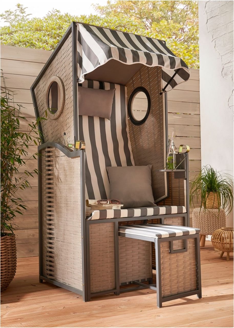 1-Sitzer Strandkorb mit trendigen Bullaugen