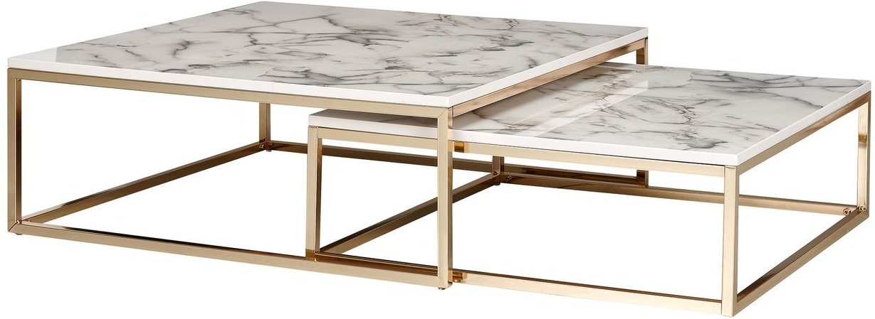 2er Set Couchtisch 75 x 75 x 27 cm Weiß