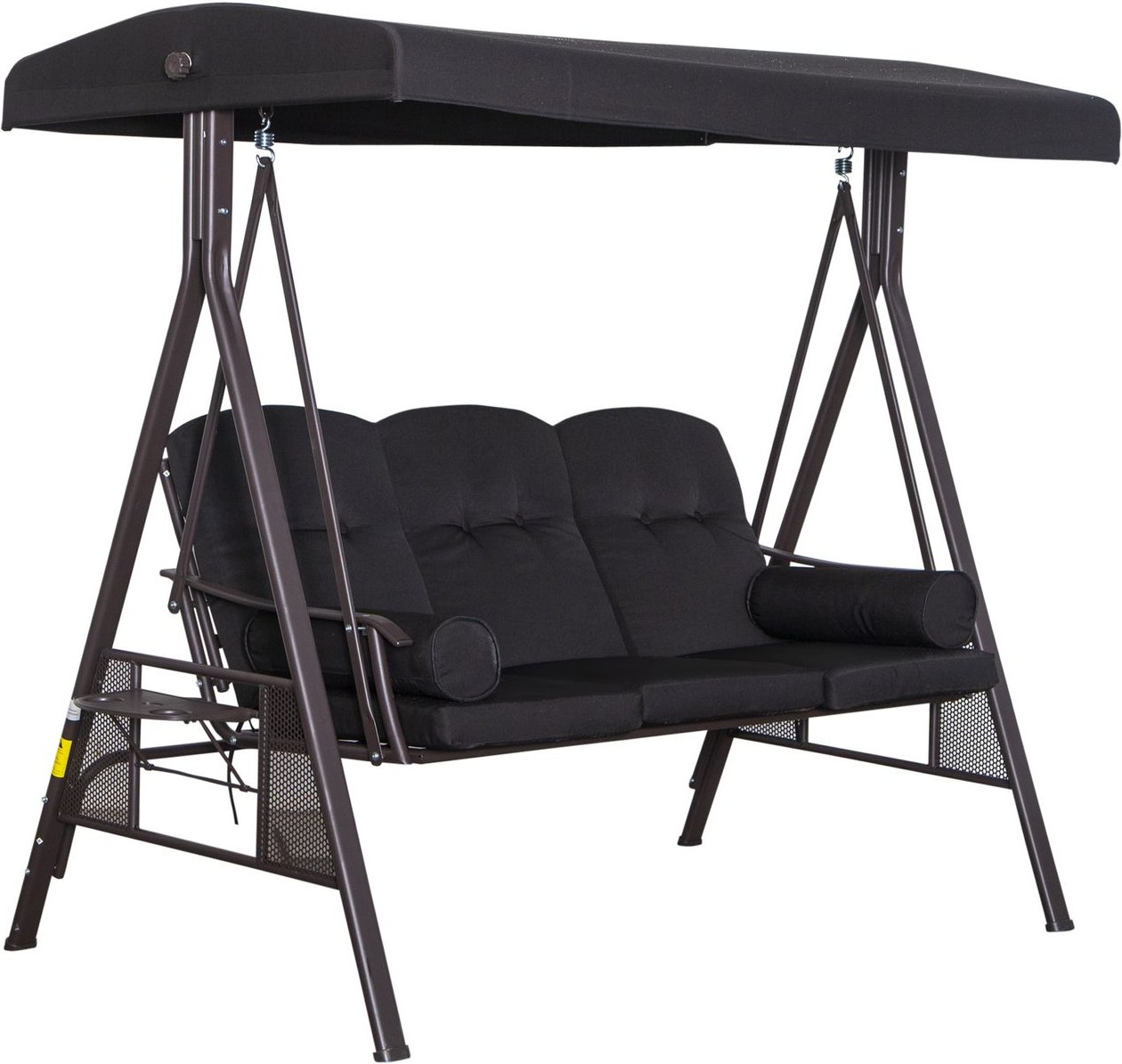 3-Sitzer Hollywoodschaukel mit Sonnendach Metall Polyester Schwarz 116 x 206 x 183 cm