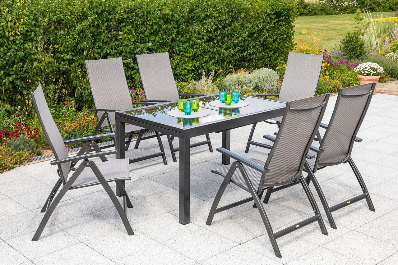 Vicenza Set 7tlg. Ausziehtisch graphit/diamantbraun