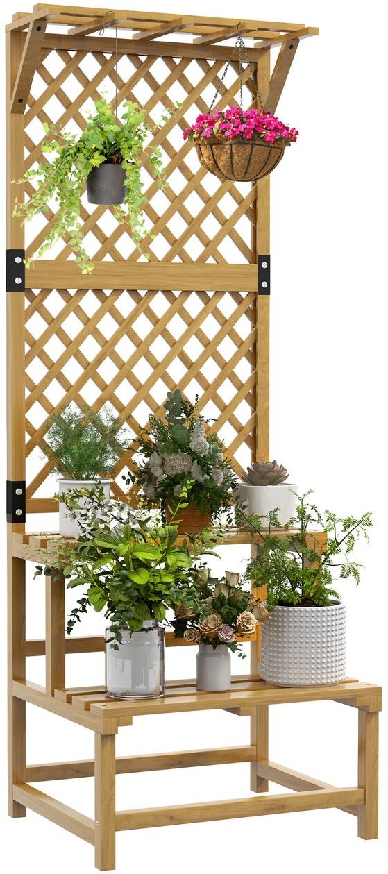 Outsunny Pflanzenständer Blumentreppe mit 2 Ebenen, Rankhilfe für Garten Gelb