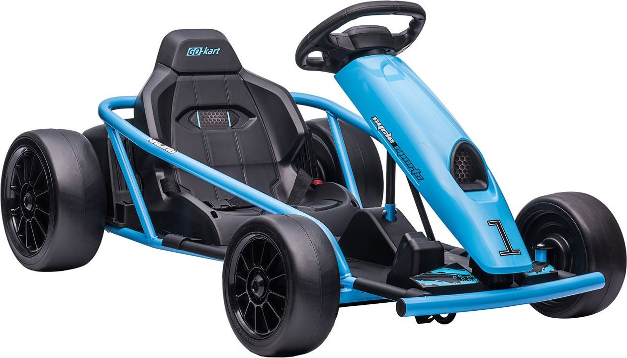 HOMCOM Kinder Elektro Gokart Drift Kart mit langsamem Start, Musik, Hupe, Blau