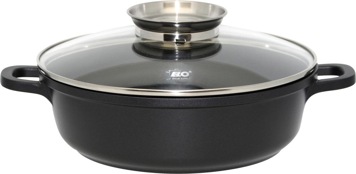 ELO Runde Servierpfanne 32cm mit Glasdeckel mit Aromaknopf "Alucast"