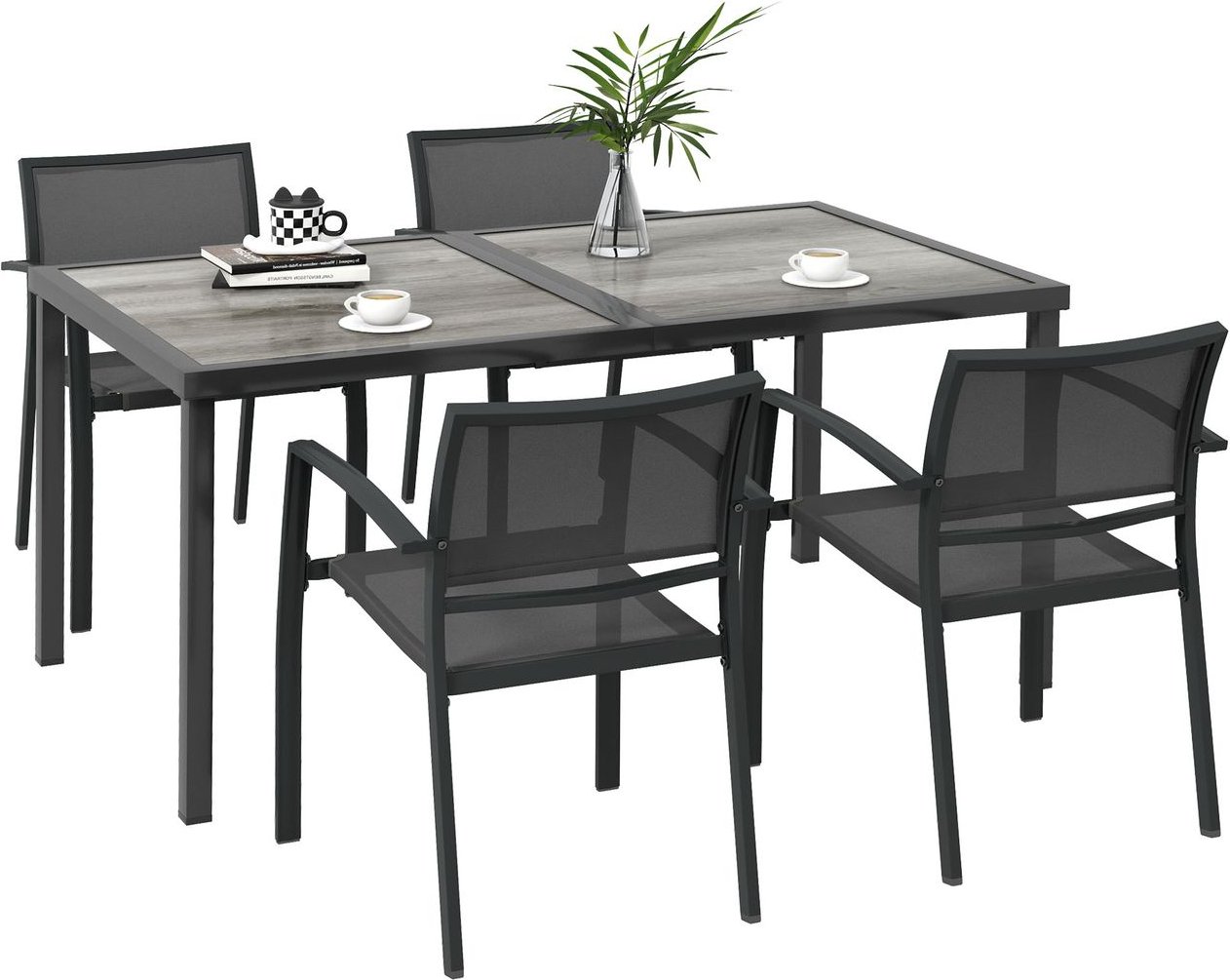 5 tlg. Sitzgruppe Gartenmöbel-Set, Gartengarnitur mit 1 Esstisch, 4 Stühlen Grau