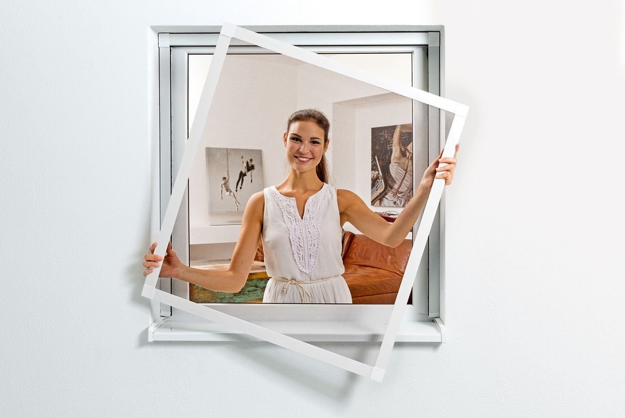 Flächenbündiger Aluminium-Fliegengitter-Bausatz "Compact", 130 x 150 cm weiß