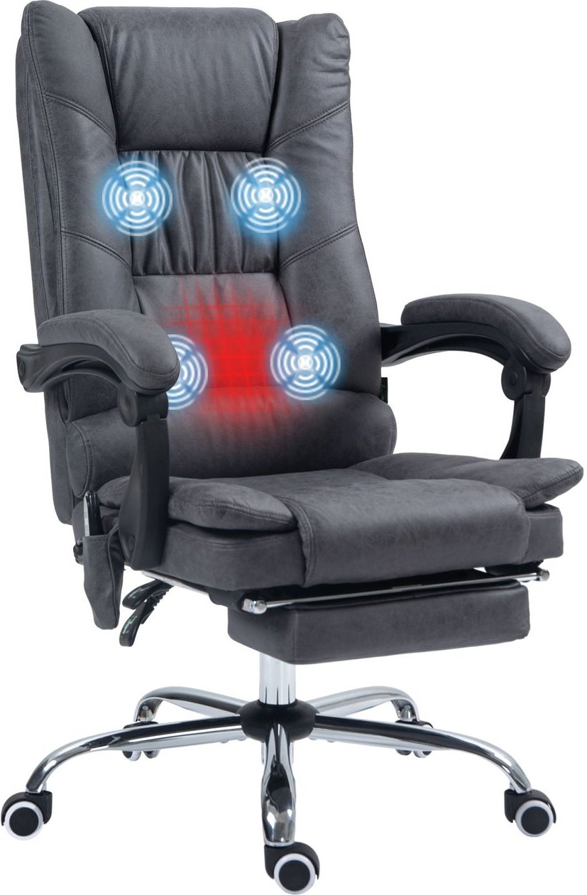 Massage-Bürostuhl, Schreibtischstuhl mit Heizfunktion, Fußstütze, Grau