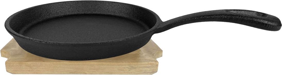 Gusseisen-Minipfanne mit Stiel und Untersetzer - Schwarz, Rund, 13 cm x 1,5 cm