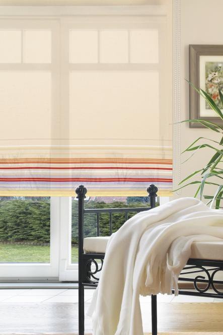 Seitenzugrollo, Kettenzugrollo, 180 x 82 cm, Dekor Bordüre beige