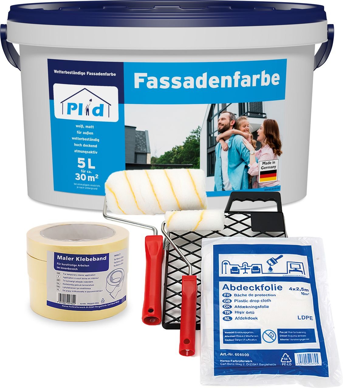Thumbnail - Fassadenfarbe Set 5L - Weiß matt, für ca. 30m² / Aussenfarbe Mauerfarbe Wetterschutz