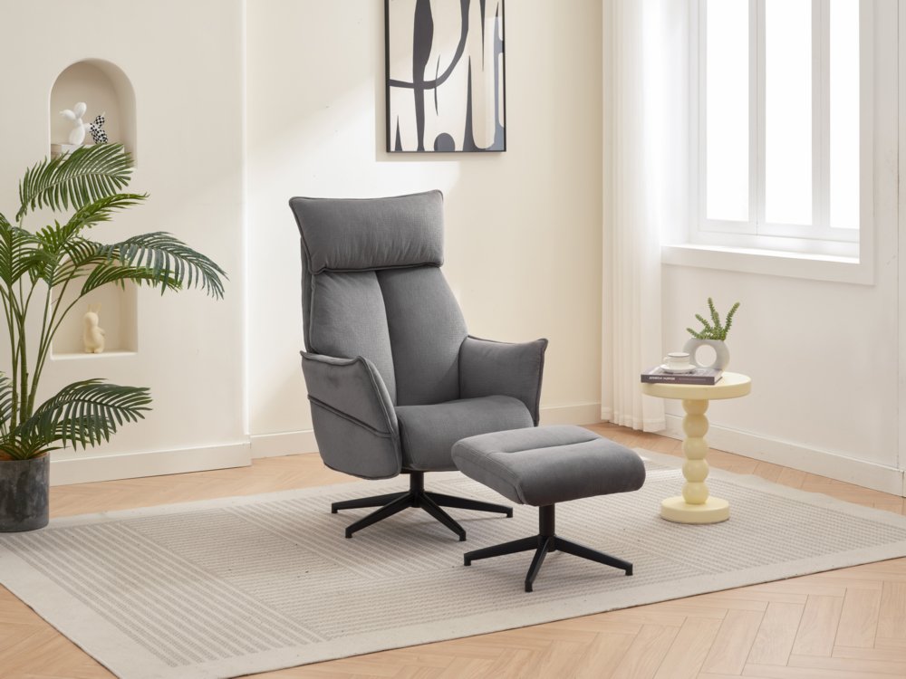 Thumbnail - Happy Home gepolsteter Relaxsessel mit Hocker HWP60-DGR dunkelgrau